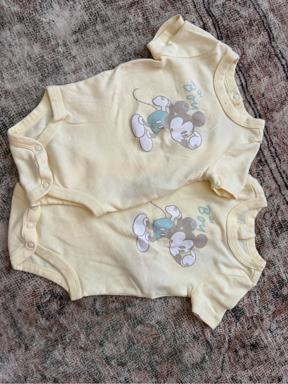 Disney Cream Mickey Mouse Short-Sleeve One-Piece Bodysuits - Set of 2